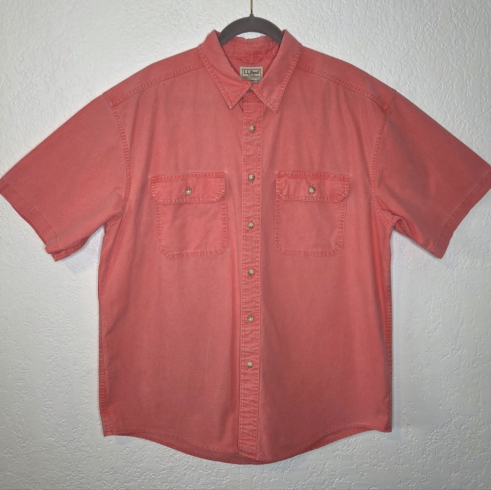 L.L. Bean Men's Sunwashed Canvas Shirt, Traditional Fit Short Sleeve Size Large